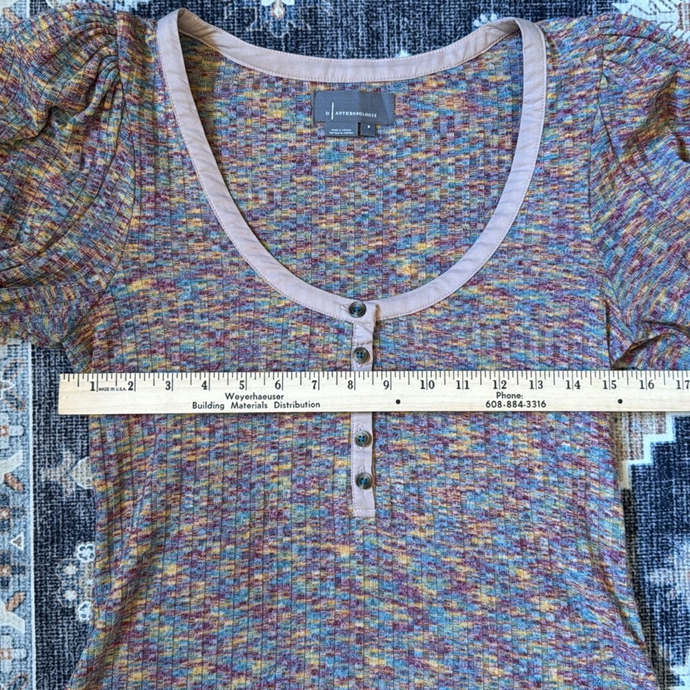 By Anthropologie Women’s Puff Long Sleeve Knit 1/4 Button Down Henley Size Small - Picture 13 of 16